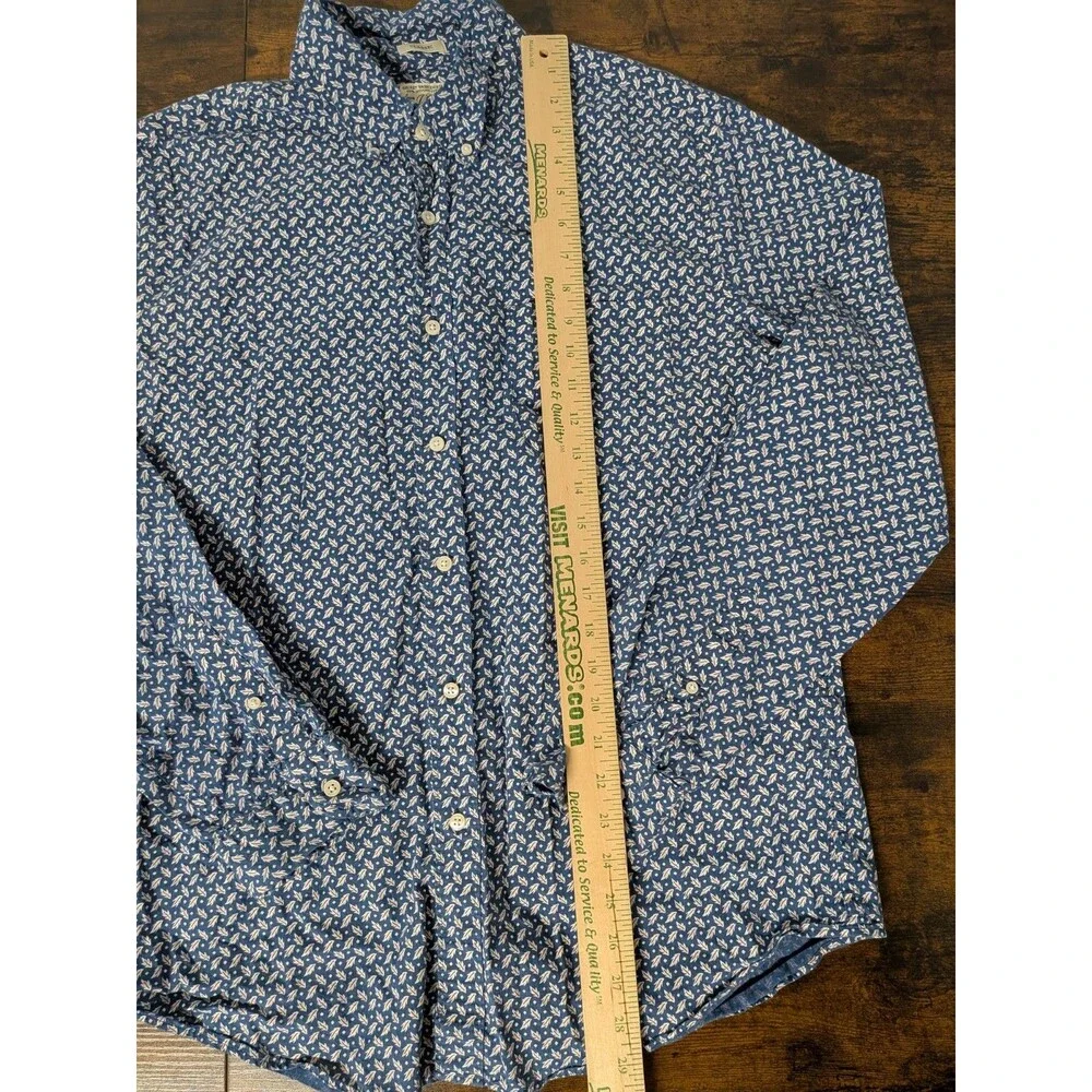 J. Crew Secret Wash Shirting‎ Shirt Floral Leaf Pattern Large Blue Mens Preppy
